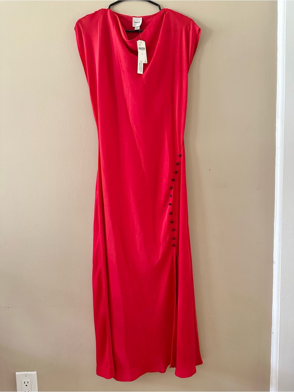 NWT Maeve Red Short Sleeve Cowl Neck Slip Midi Dress, Sz M